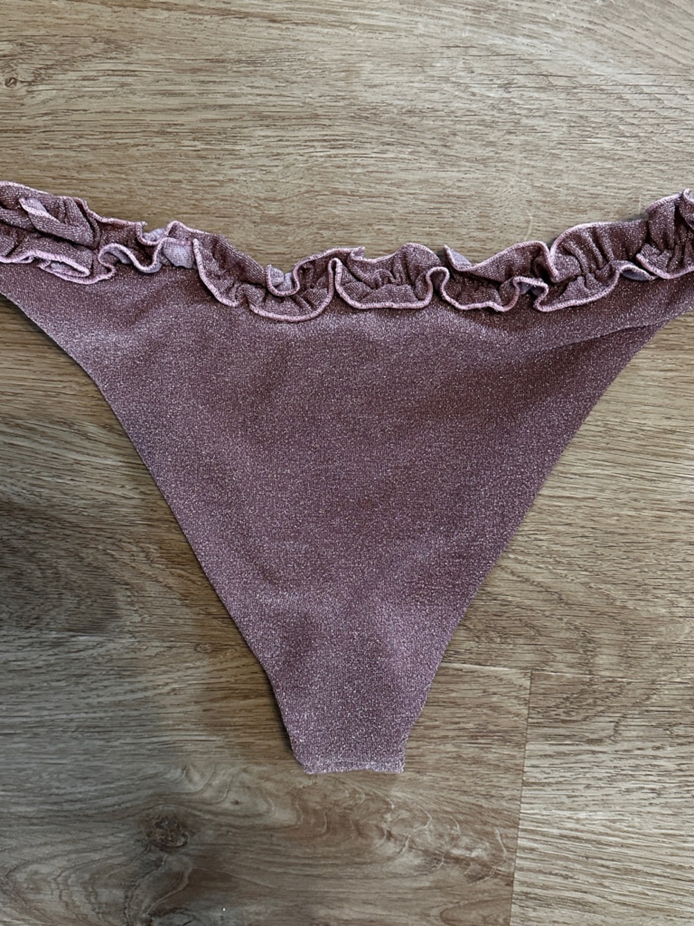 Shimmer Rose Gold Ruffle Bikini Bottom XL Metallic Sparkle High Cut - Picture 8 of 10